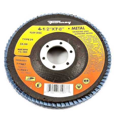 Forney Flap Disc, Type 29, 4-1/2 in x 7/8 in, ZA80 71987